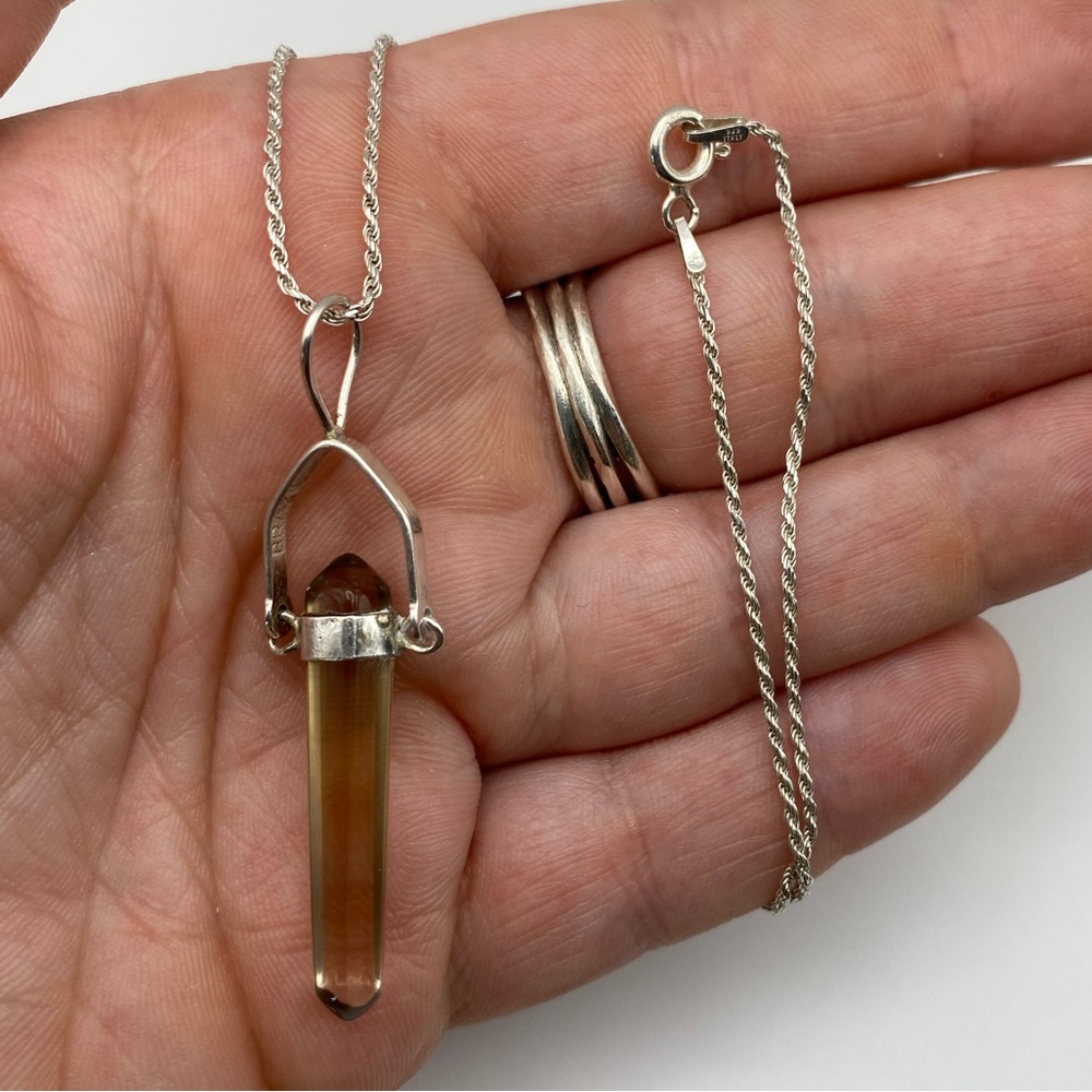 Sterling Silver 925 Polished Point Gemstone Necklace - Picture 4 of 6